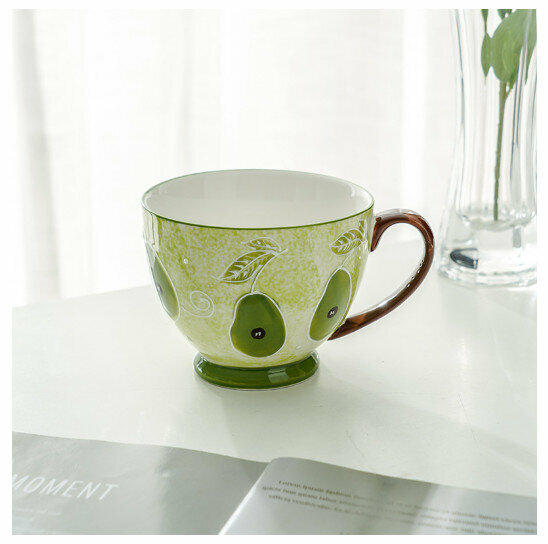Hot selling hand-painted ceramic coffee mug [Kiwi hand-painted cup, single cup] (capacity 401-500ml)
