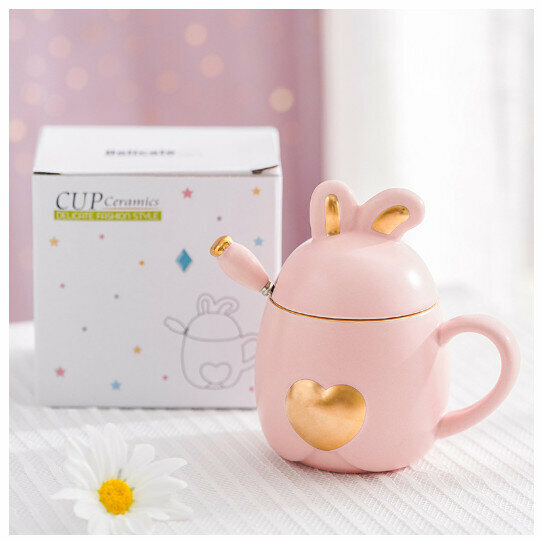 Hot Selling Ceramic Mug Coffee Cup [Pink Rabbit Cup] (Capacity 301-400ml)