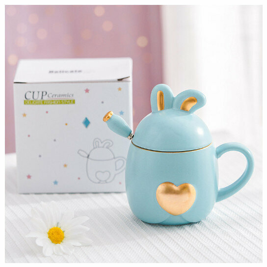 Hot Selling Ceramic Mug Coffee Cup [Dark Blue Rabbit Cup] (Capacity 301-400ml)