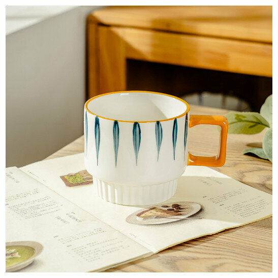 Hot Selling Hand-painted Mug Ceramic Cup [Stacked Wood Grain Cup-Single Cup] (Capacity 301-400ml)