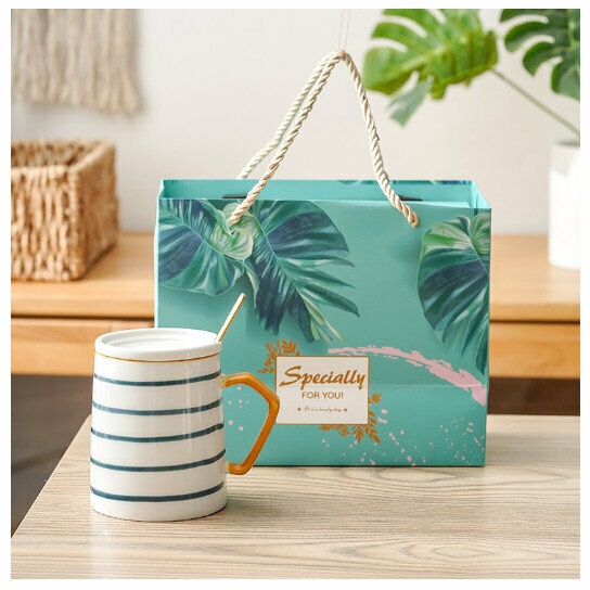 Hot Selling Hand-painted Mug Ceramic Cup [Slanted Mouth Wind Wheel Cup with Lid Spoon + Gift Box] (Capacity 301-400ml)