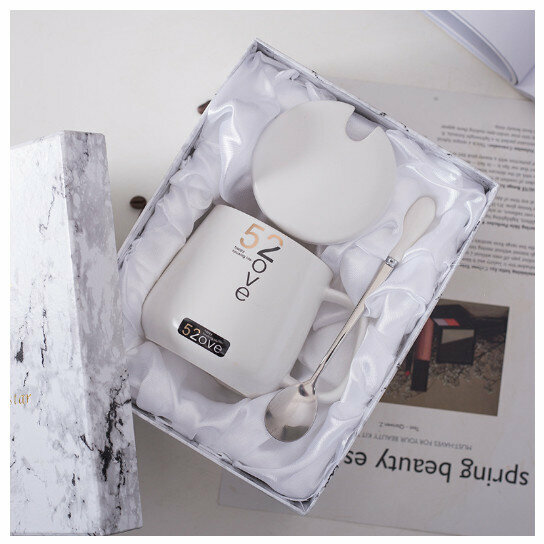 Hot Selling Ceramic Mug [Short 520 Matte White Cup Gift Box with Lid Spoon] (Capacity 301-400ml)