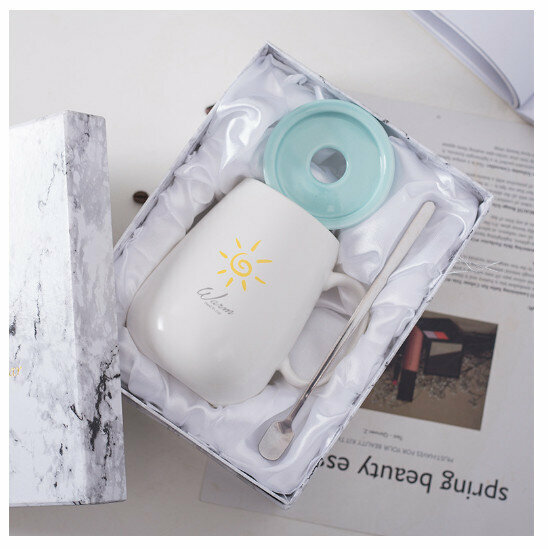 Hot Selling Ceramic Mug [Tall Solar Matt White Cup Gift Box with Lid Spoon] (Capacity 301-400ml)