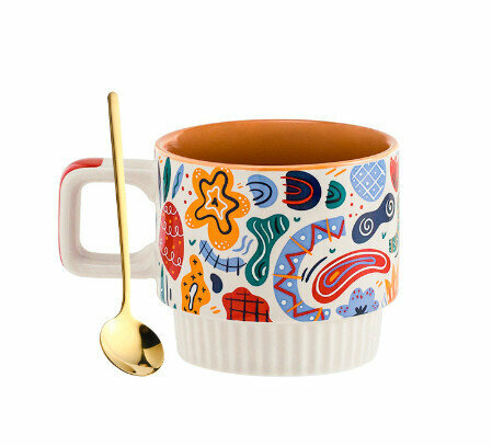 Hot Selling Ceramic Mug (Specification: Huatian A+Gold Spoon [330ml])