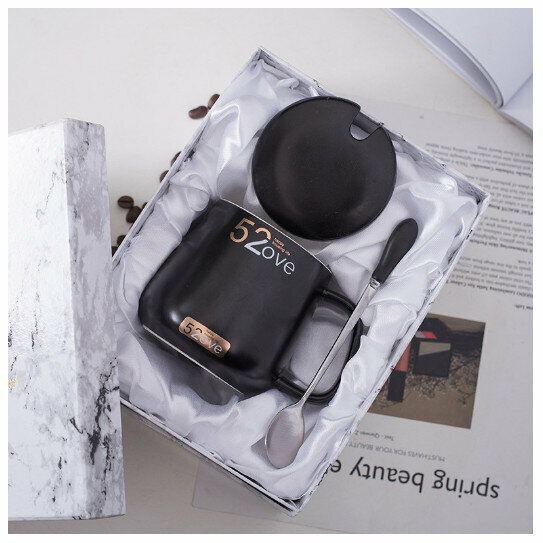 Hot Selling Ceramic Mug [Short 520 Matte Black Cup Gift Box with Lid Spoon] (Capacity 301-400ml)