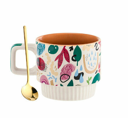 Hot Selling Ceramic Mug (Specification: Huatian B+Gold Spoon [330ml])