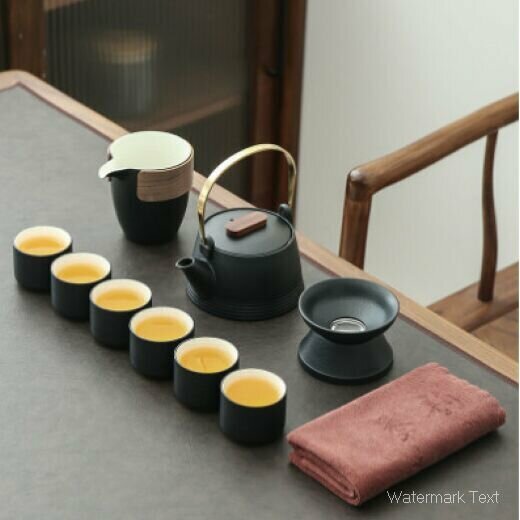 熱賣黑陶功夫茶具套裝（10頭提梁壺-禮盒）
