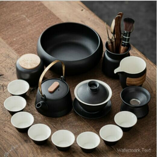 熱賣黑陶功夫茶具套裝（16頭提梁壺+蓋碗-禮盒）