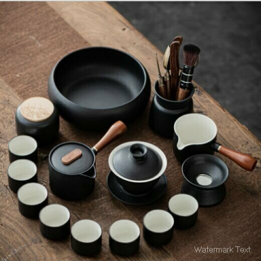 熱賣黑陶功夫茶具套裝（16頭側把壺+蓋碗-禮盒）