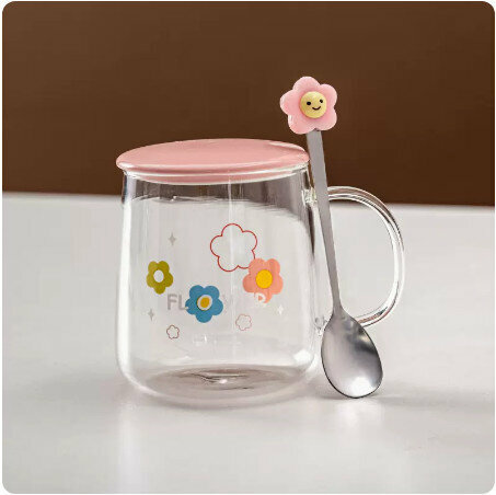 Best Selling Flower Transparent Glass Water Cup [Four Flowers]