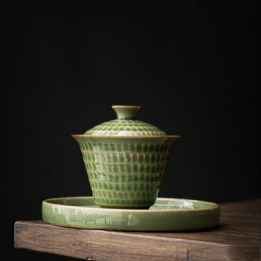 Hot Selling Sancai Gaiwan Kungfu Tea Set (Bamboo Green Glaze-Thread Gaiwan)