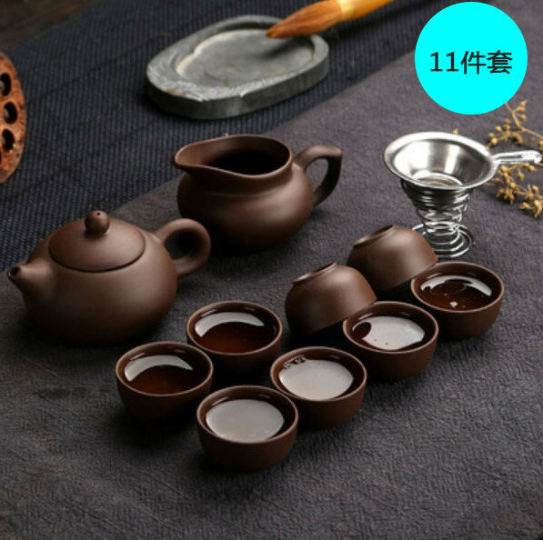 爆款【11件套】陶瓷茶具套裝(款式一:全紫紫砂茶壺款)