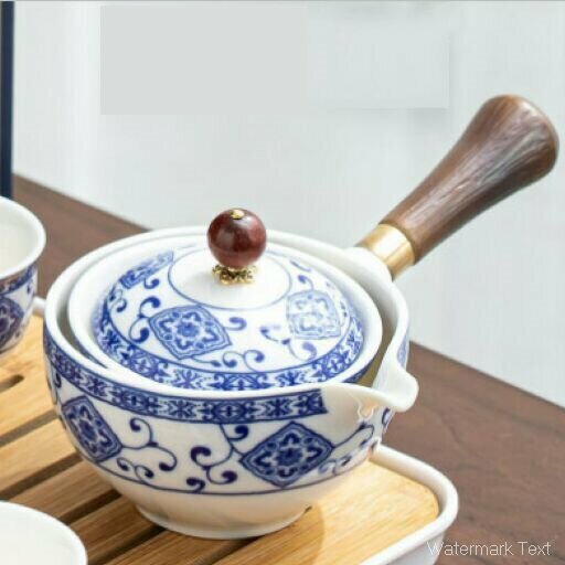 Popular ceramic Kung Fu tea set (blue and white side handle pot)