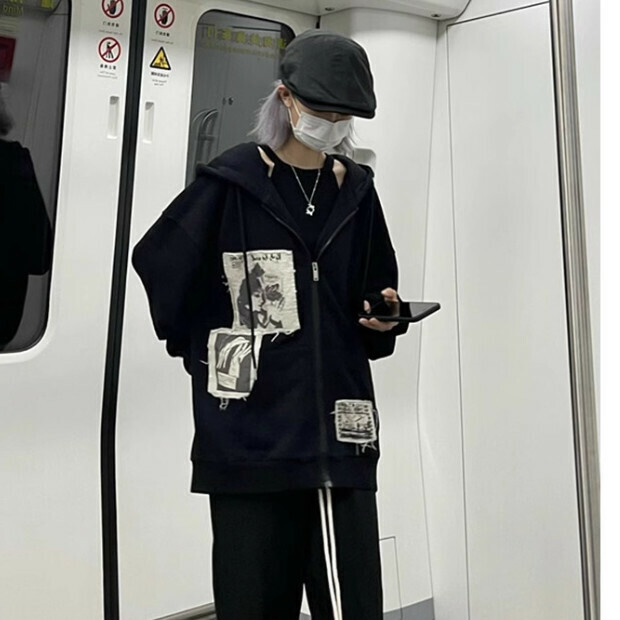 Hot selling hooded cardigan jacket [black terry] size [S size - XL size] [please contact customer service after placing the order to confirm the delivery size]