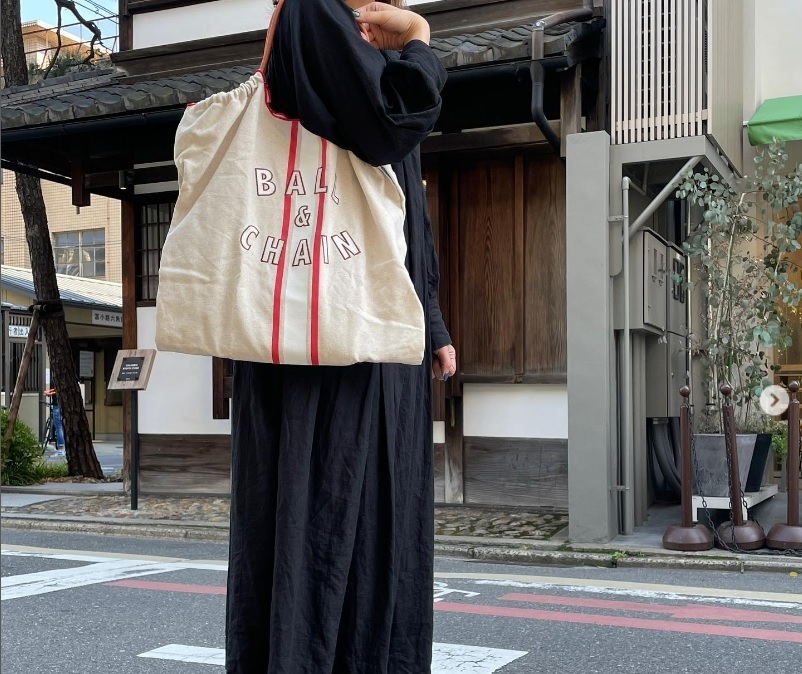 Ball＆Chain 刺繡環保購物袋 L號 - 白/紅 (30111905)