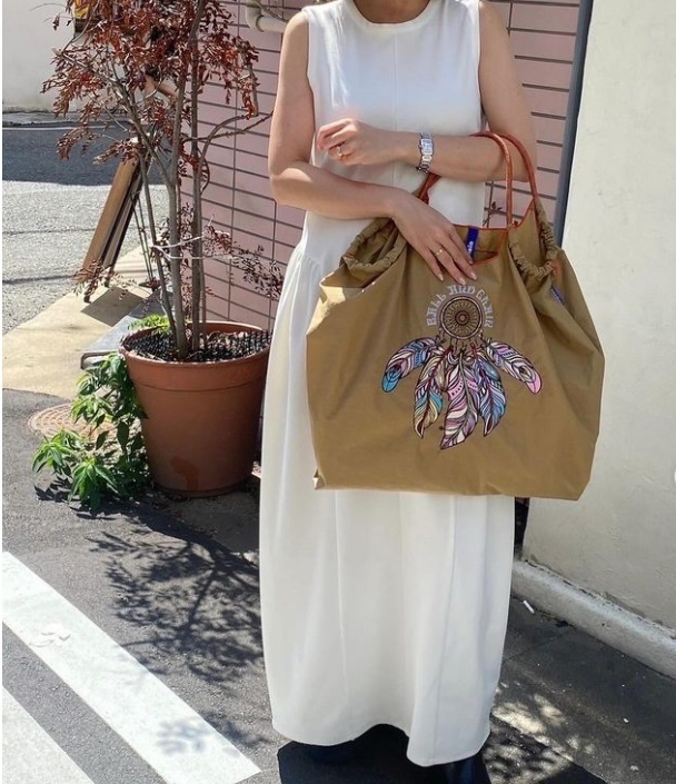 Ball＆Chain 刺繡環保購物袋 L號 - 卡其 (30112703)