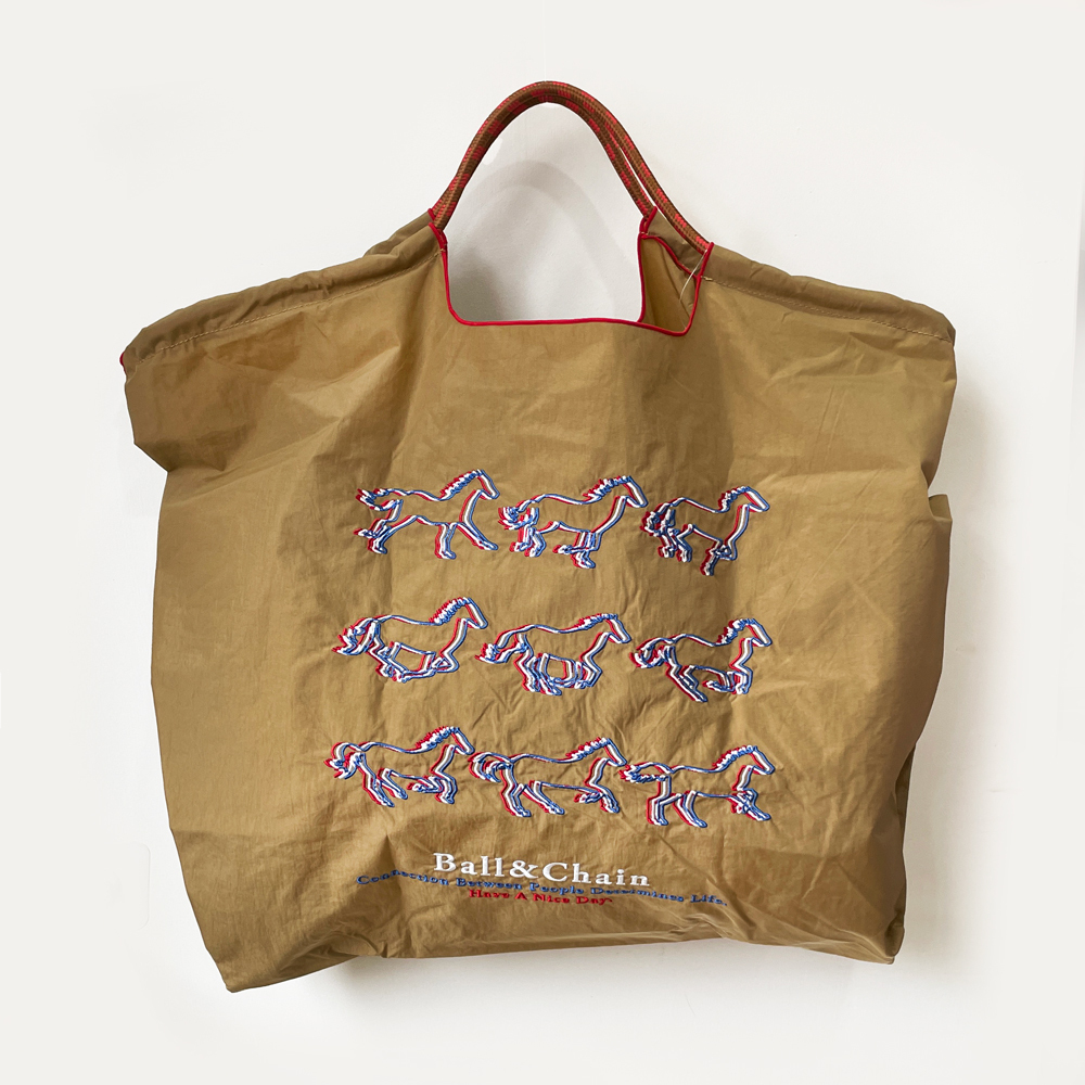 Ball＆Chain 刺繡環保購物袋 L號 - 卡其 (30111303)