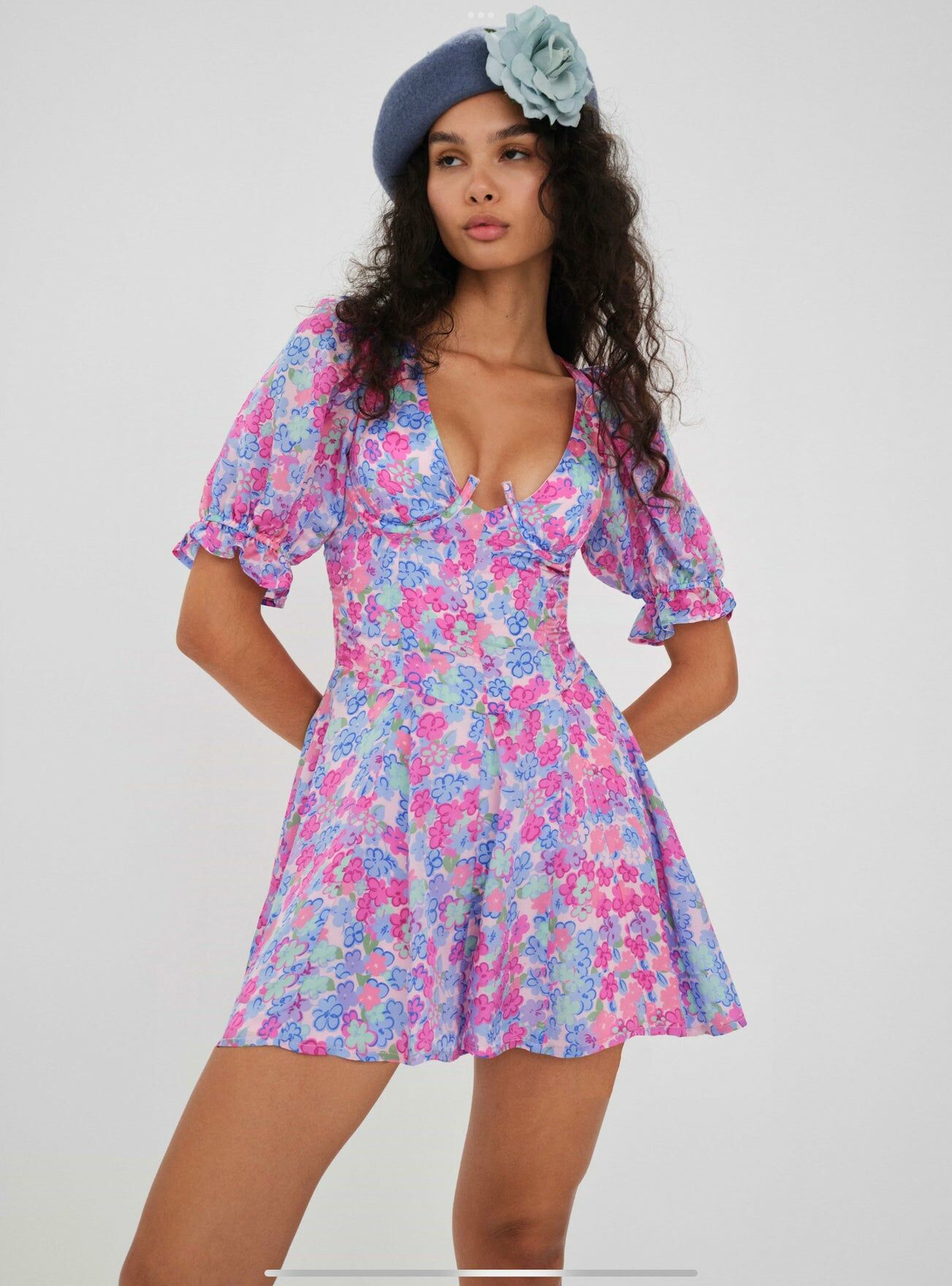 Angie Mini Dress 澎袖紫花小洋裝