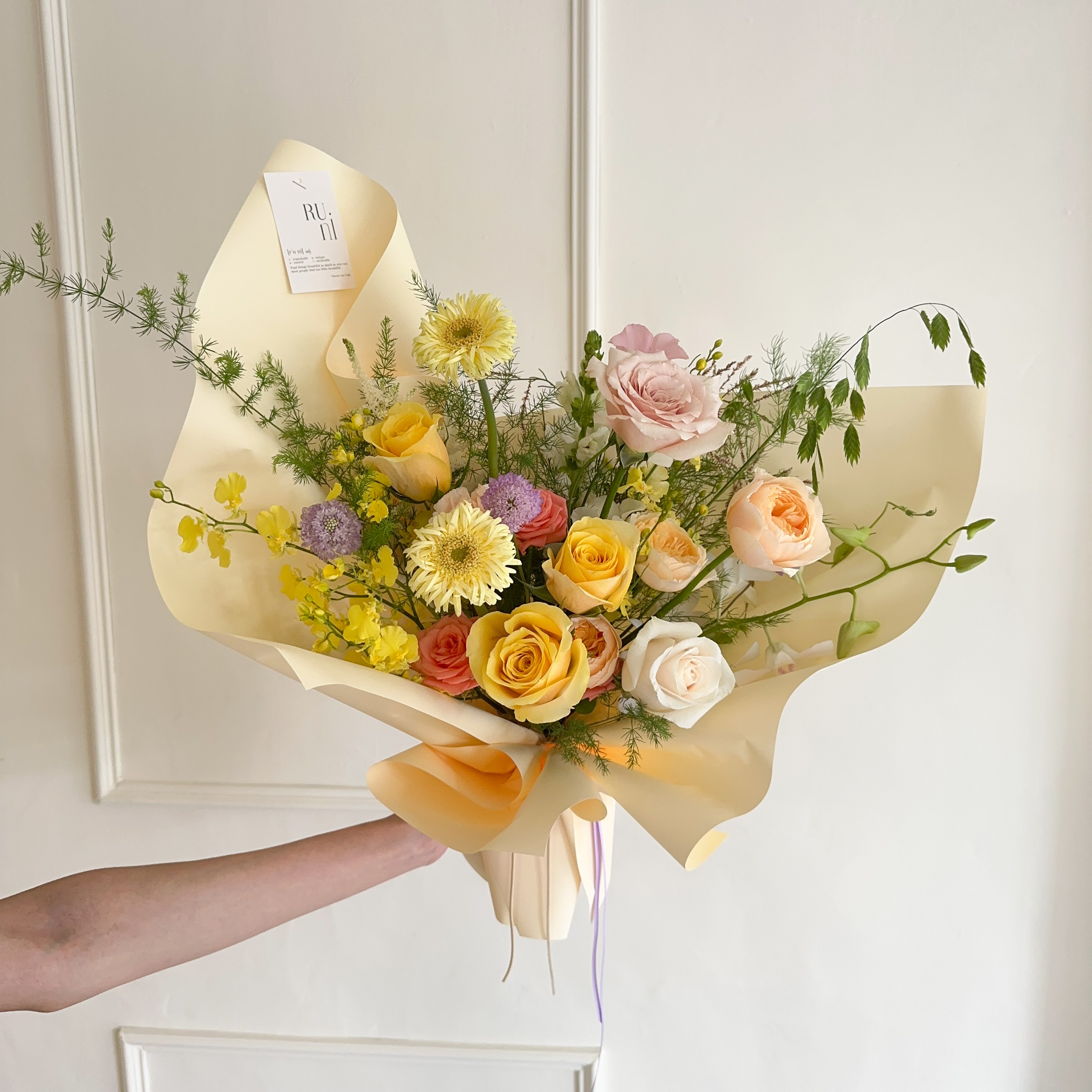 小時光-黃橘色系綜合鮮花花束