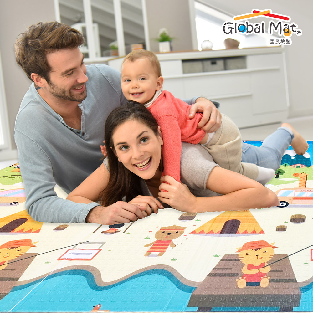 限時免運【Global mat】國民地墊 XPE 經典款 2CM 加厚雙面摺疊墊-歡樂動物世界C2 (200x150)