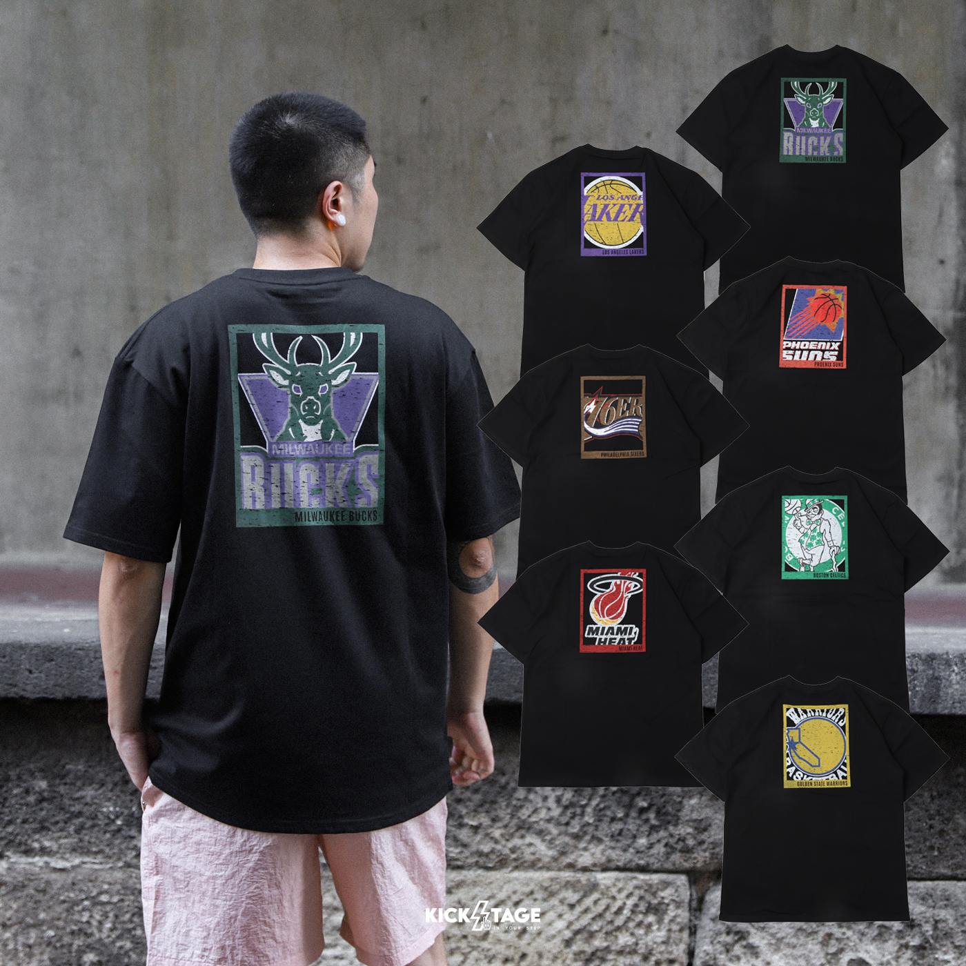 **特價商品售出不退換**Mitchell & Ness NBA BIG BOX TEE 黑色 七隊 LOGO 短袖 短T【MNTS041】