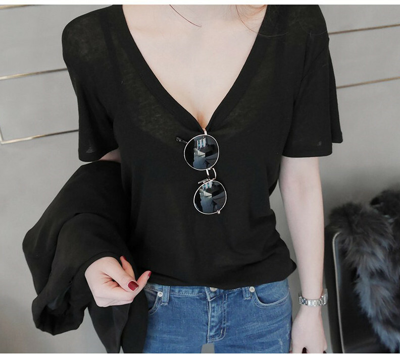 韓式性感 大圓領寬鬆T-SHIRT(黑/灰/紅/白)