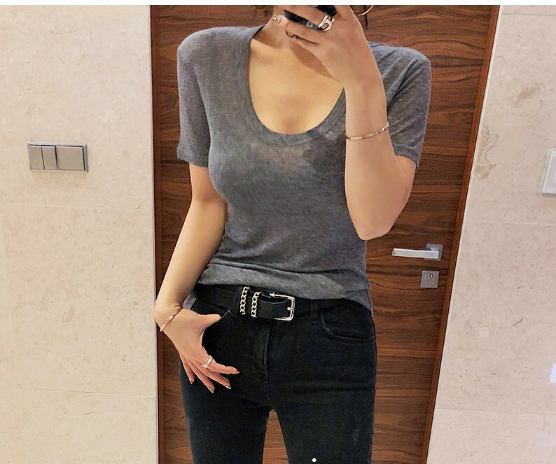 韓式性感 大圓領寬鬆T-SHIRT(黑/灰/紅/白)