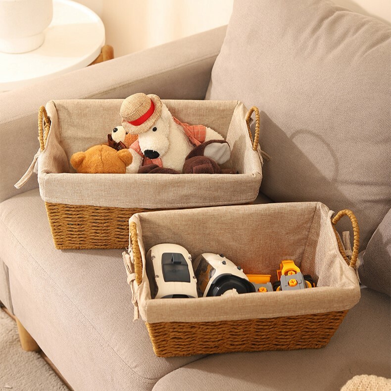 《4414》草編帶手把收納籃