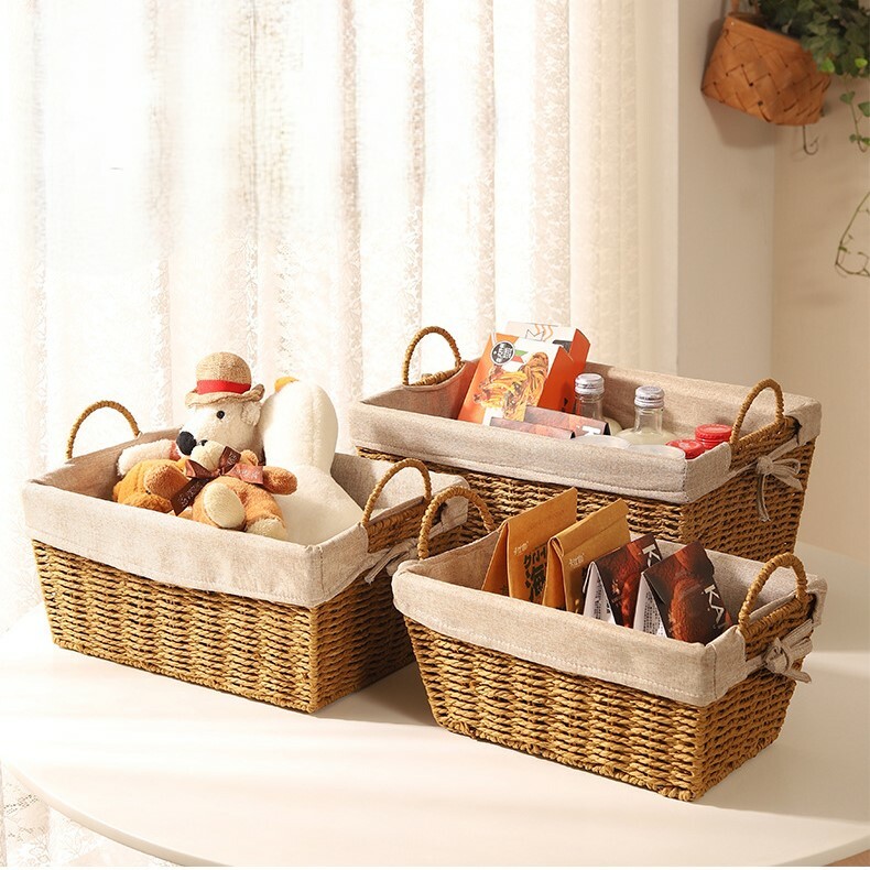 《4414》草編帶手把收納籃