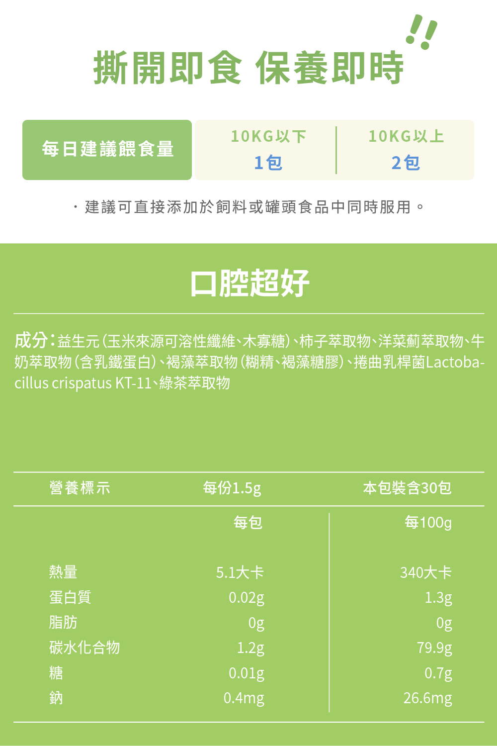 犬貓保健品口腔超好營養成分表