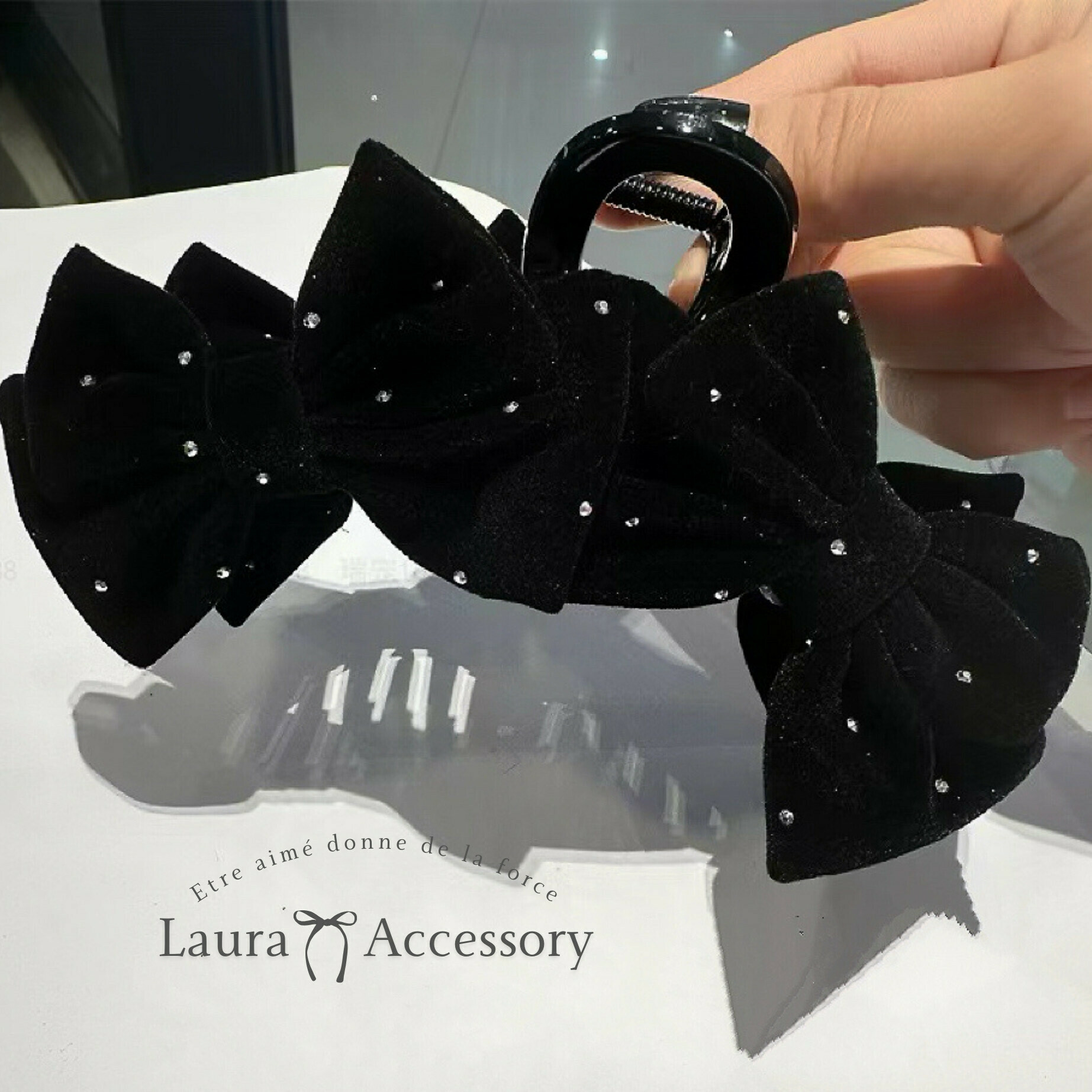 絨布蝴蝶結滿天星鯊魚夾