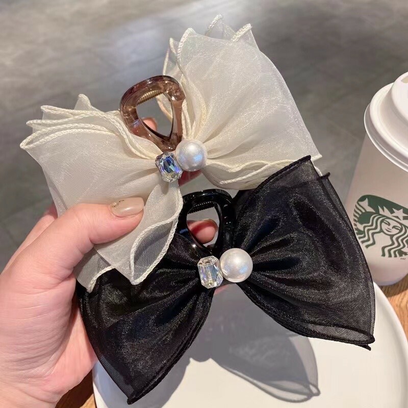 G23珍珠水鑽蝴蝶結鯊魚夾