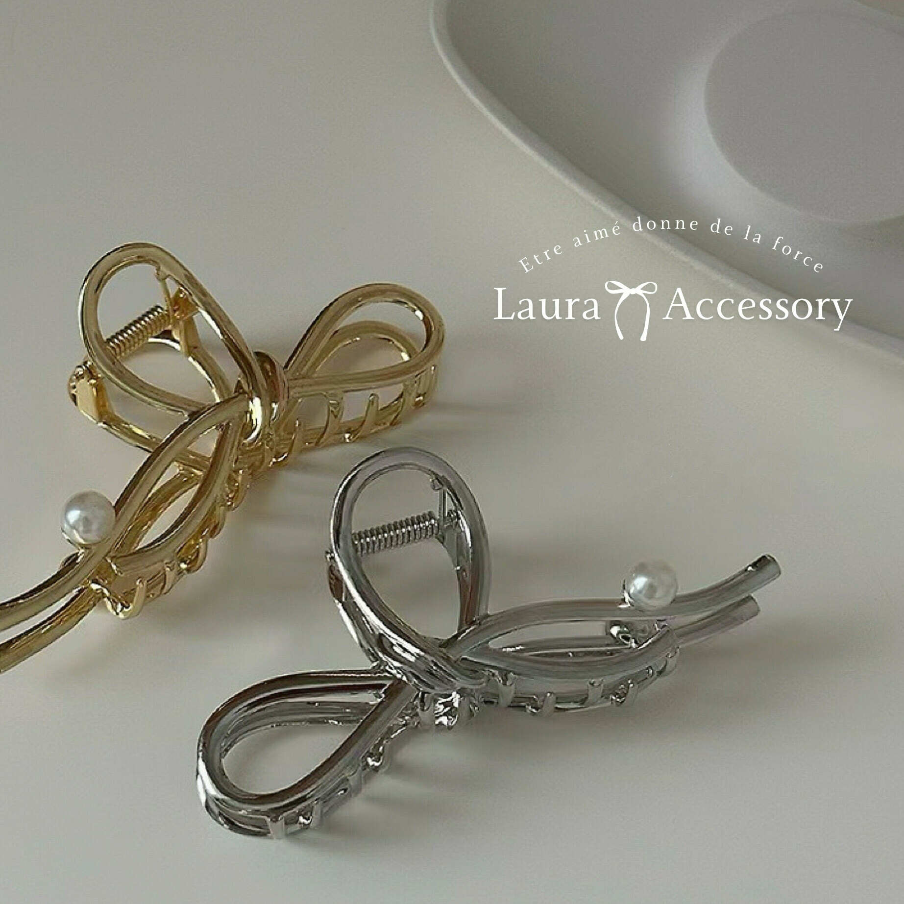 珍珠蝴蝶結金屬鯊魚夾