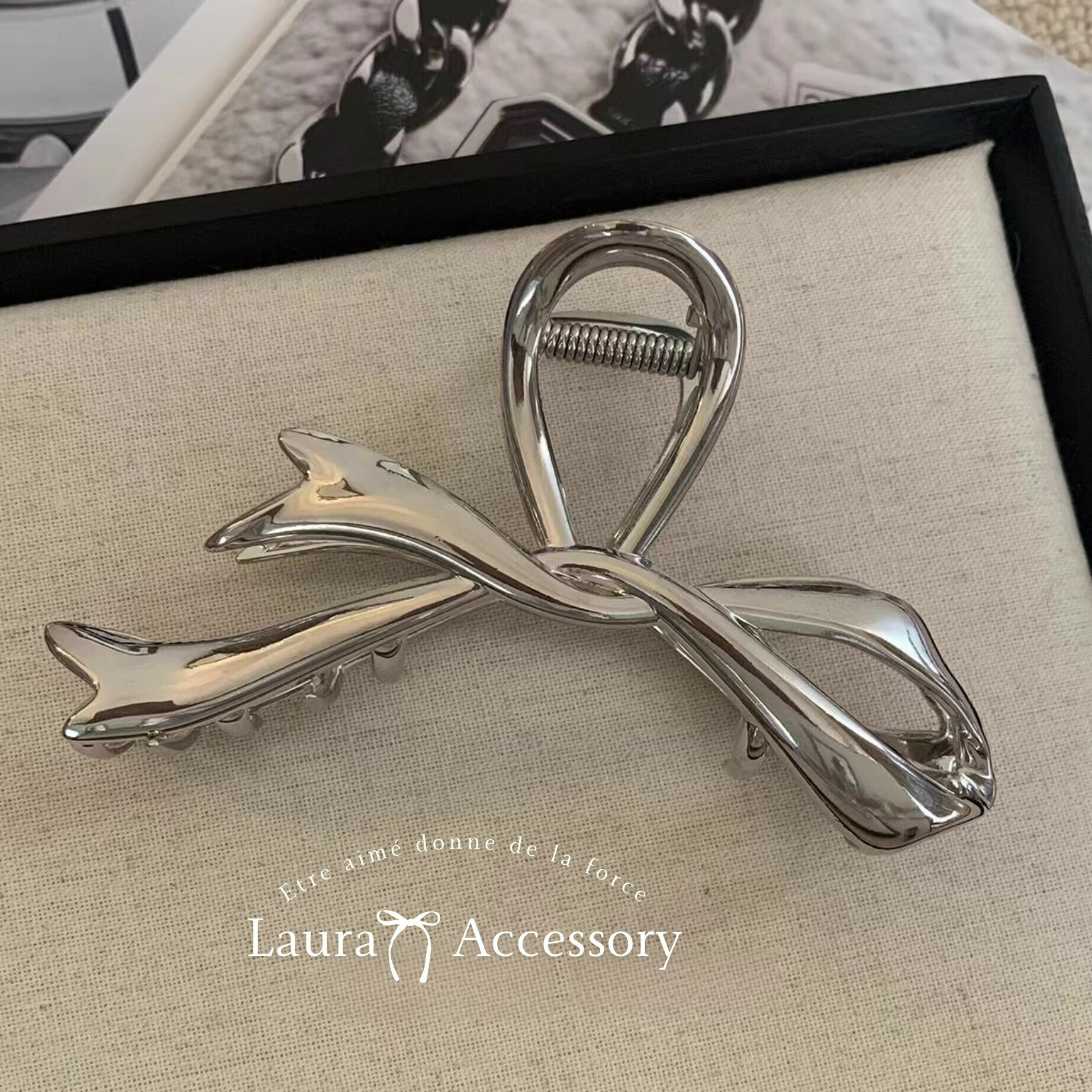 素面緞帶金屬鯊魚夾