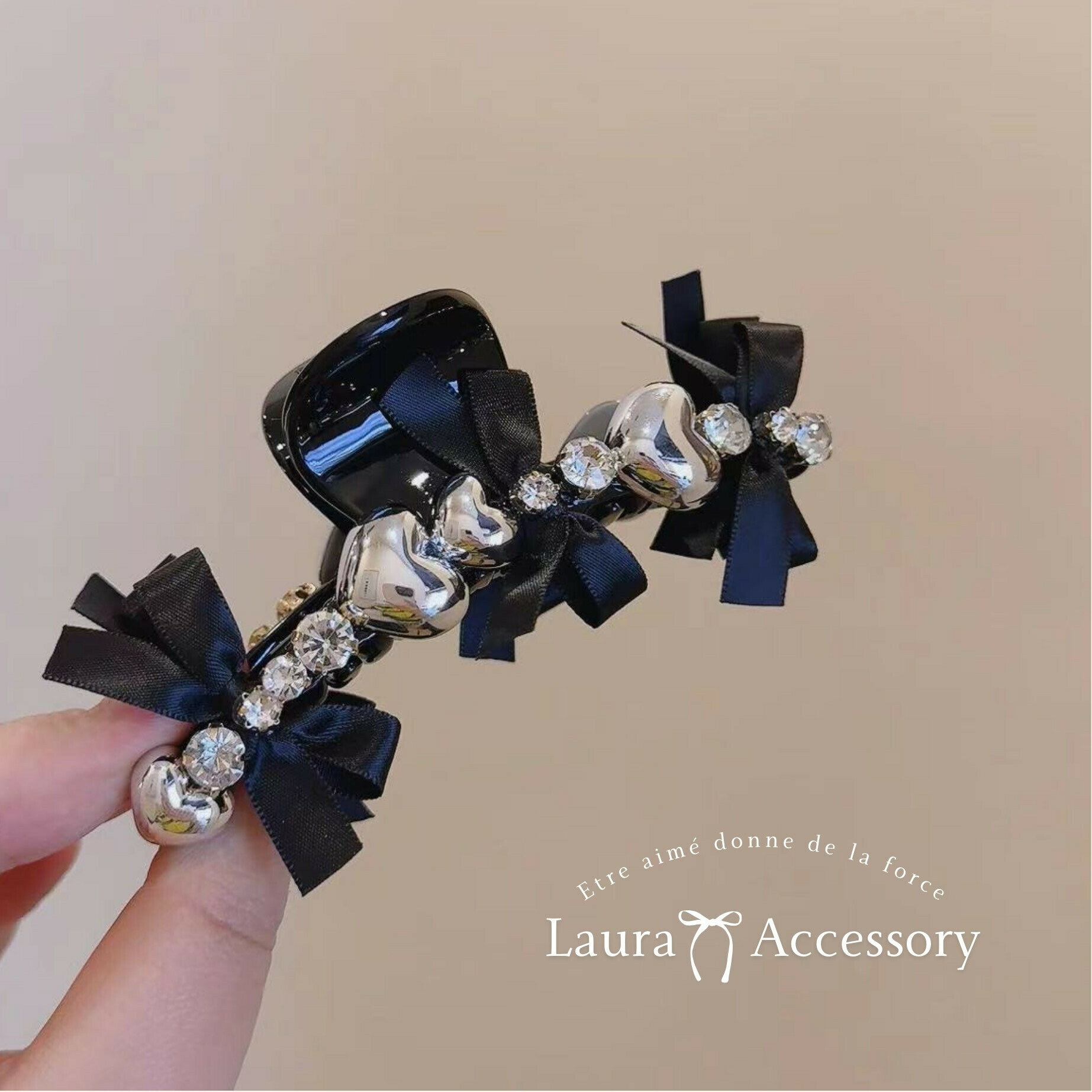 V49愛心水鑽蝴蝶結鯊魚夾