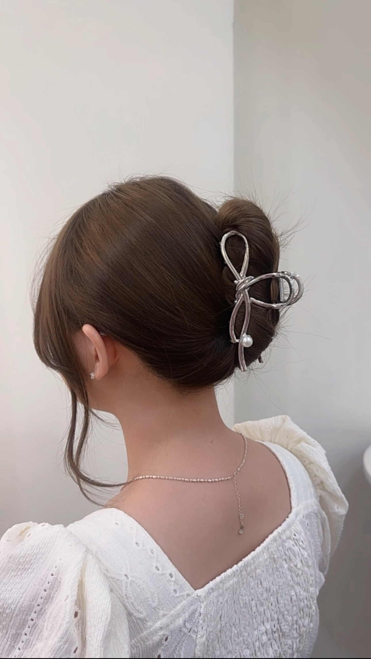 珍珠蝴蝶結金屬鯊魚夾