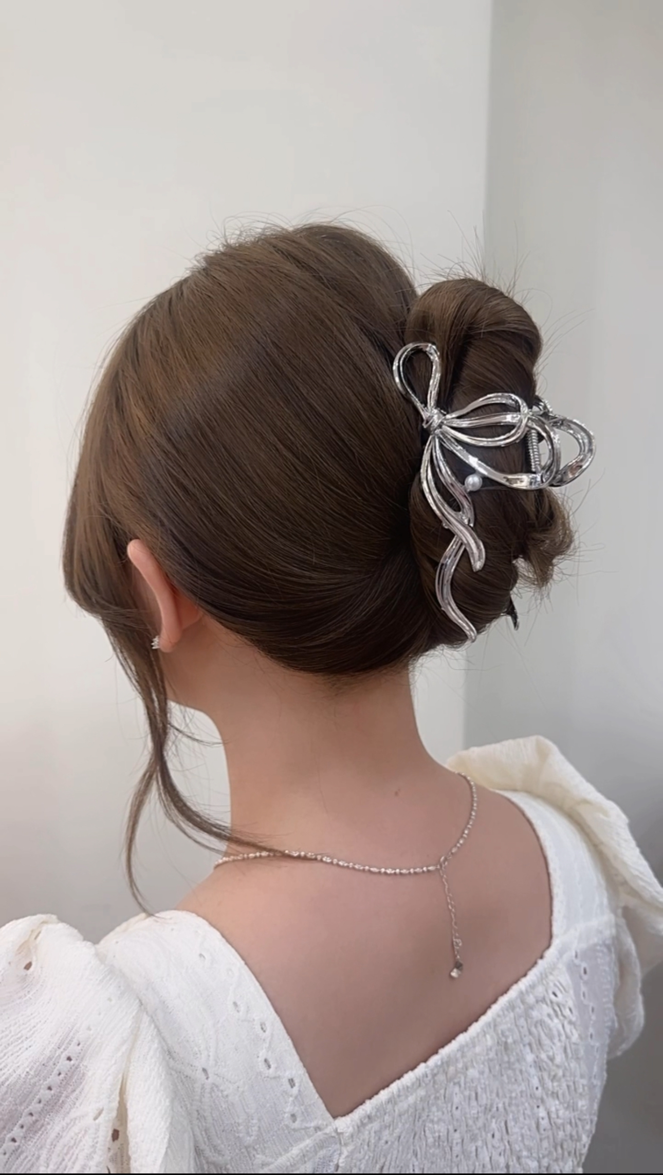 V59珍珠波浪蝴蝶結鯊魚夾