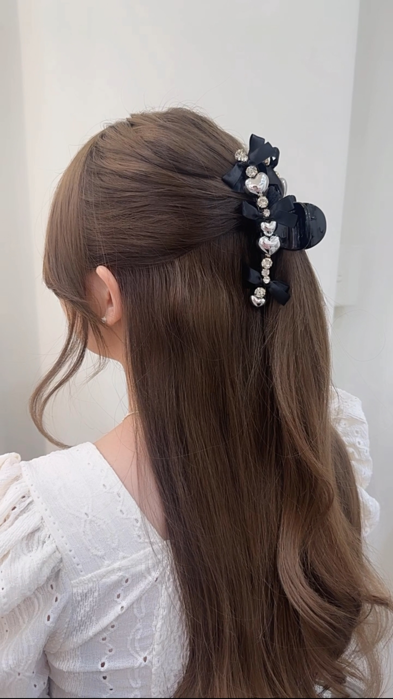 V49愛心水鑽蝴蝶結鯊魚夾