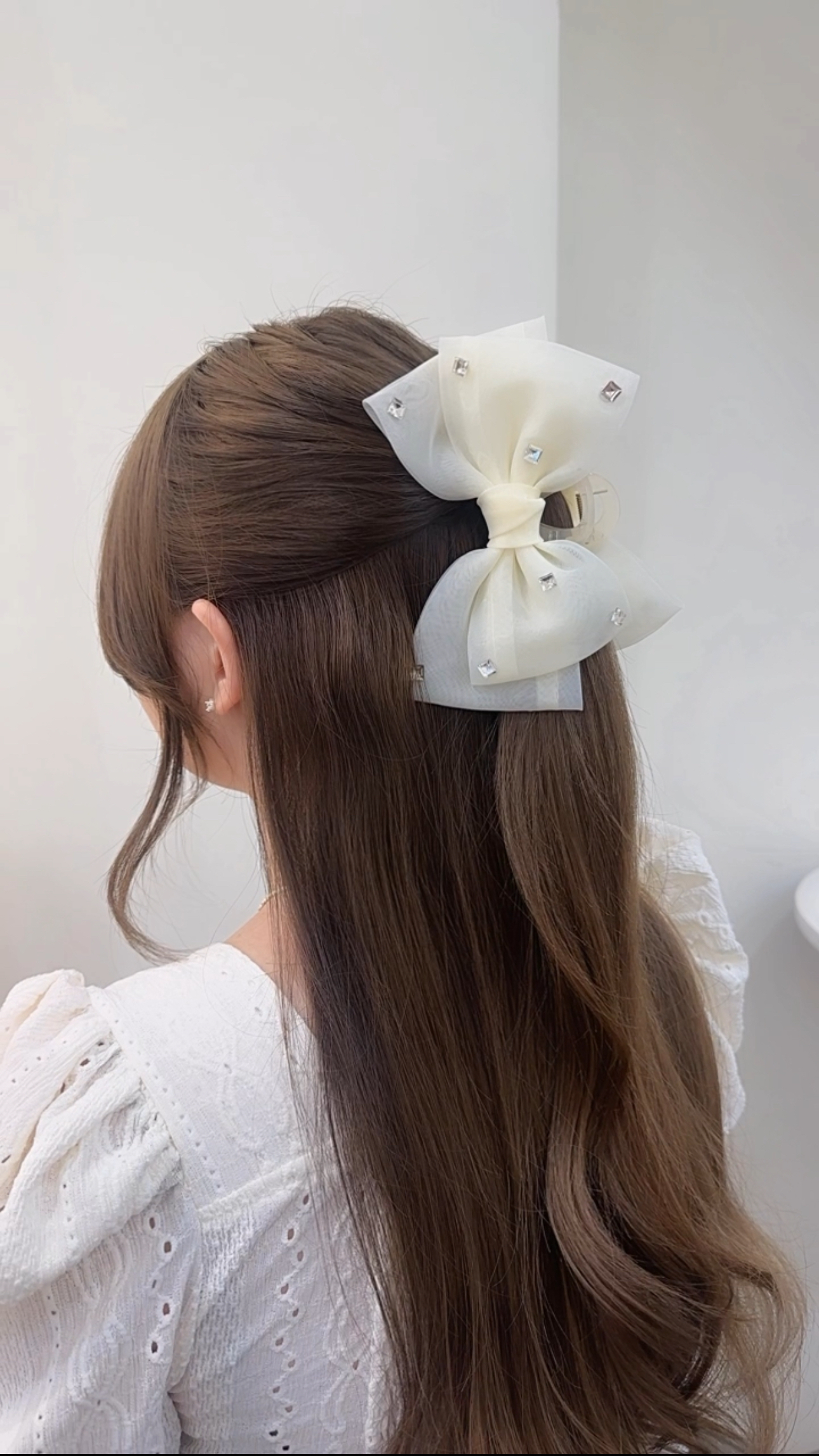 F23網紗方鑽蝴蝶結鯊魚夾