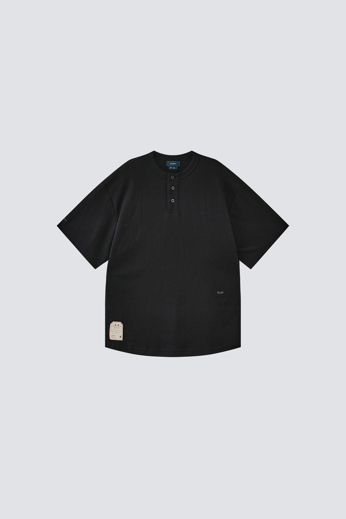 Round Bottom Waffle Henley Shirt｜Black｜Hong Kong Original Design