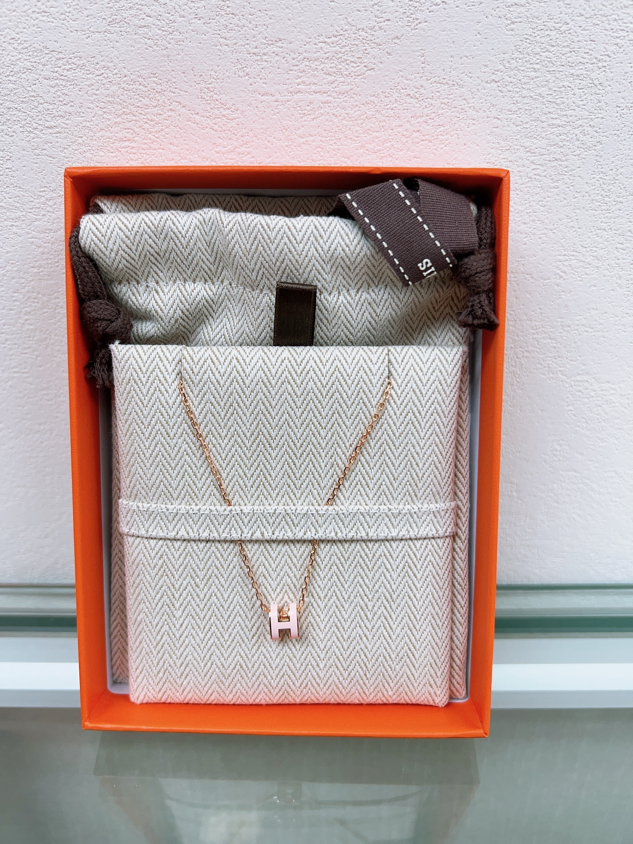 *Unused* Hermes mini pop h necklace (pink rose dragee/ RGHW)