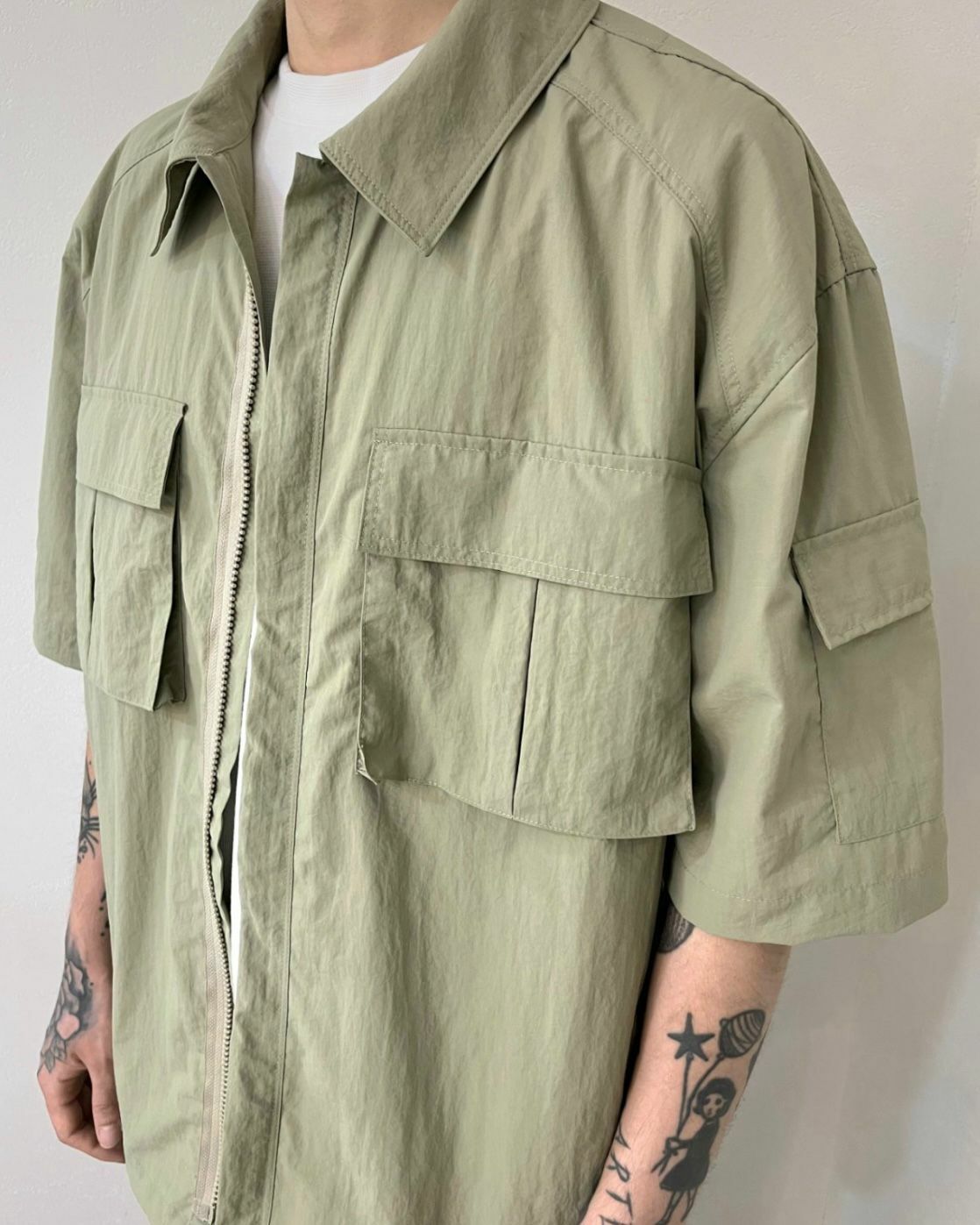 淨色拉鍊短袖恤衫外套 JK2517