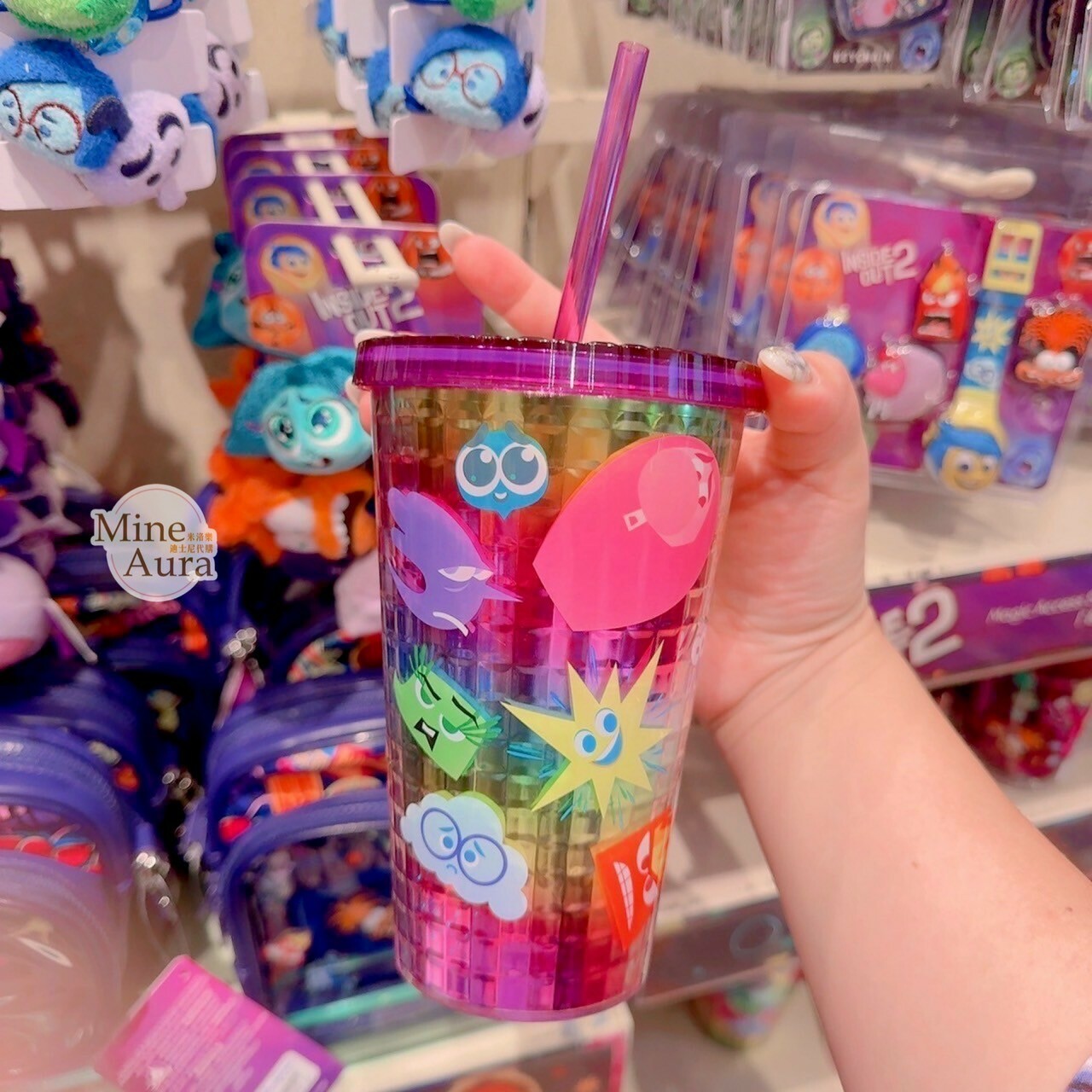 腦筋急轉彎 Inside Out 經典角色 圖案 漸層彩色方塊 吸管 水杯 -香港迪士尼樂園