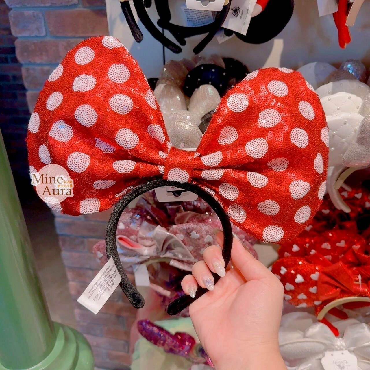 米妮 Minnie 亮片 超大紅色蝴蝶結 造型 髮圈 髮箍 -香港迪士尼樂園