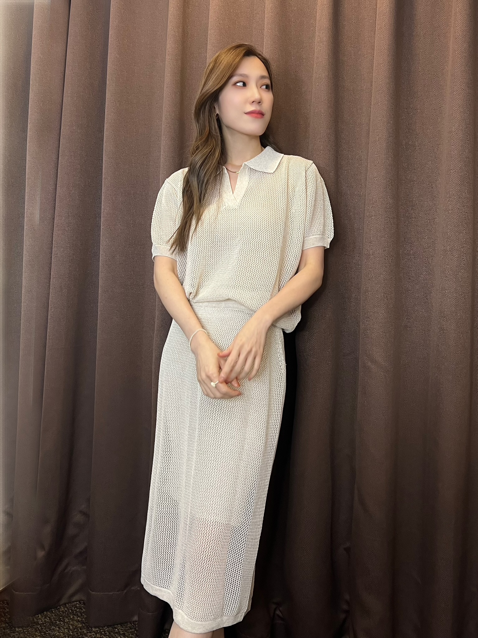 洞洞簍空短袖針織套裝