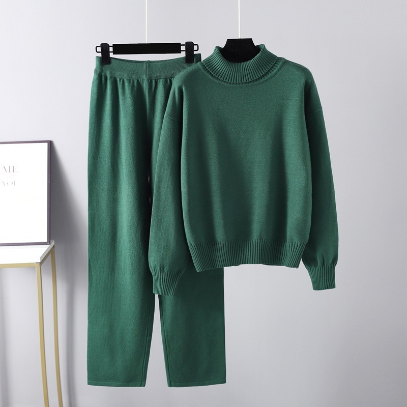 Temperament Casual Knitted Sweater Set (One-size-fits-all Top + Pants Blue)