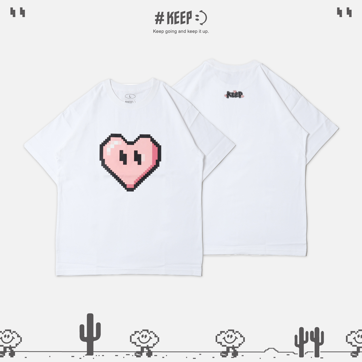 #KEEP PIXEL JULY HEART TEE 月份限定 粉紅 愛心 七月粉 像素 8-bit 寬鬆 休閒 短袖 短T【KS223】