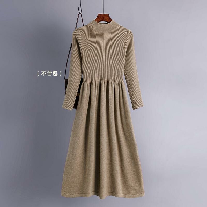 Temperament knitted sweater dress (one size khaki)