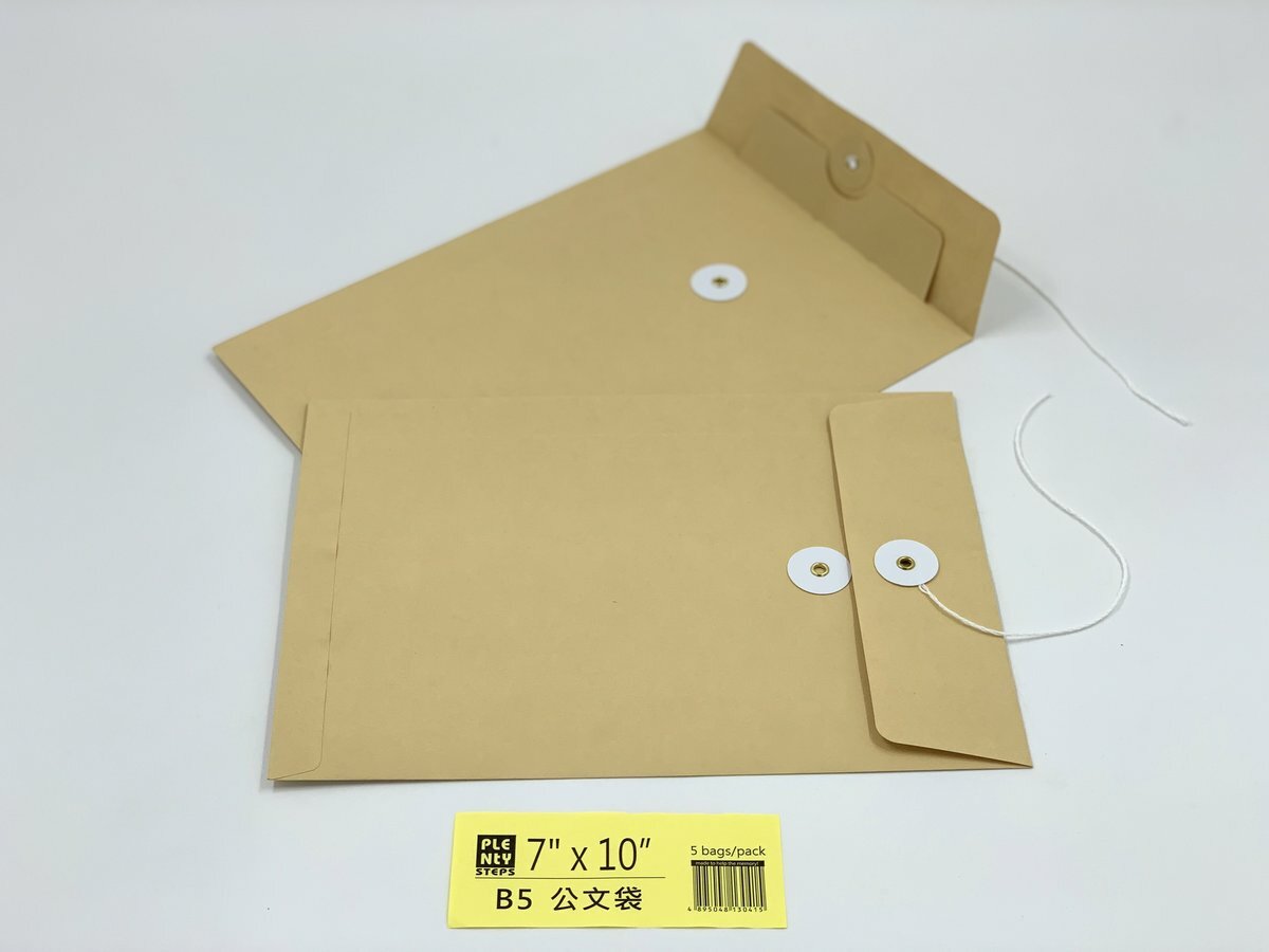 和風 7"X 10" 牛皮公文袋 （5個）, 繞繩雞眼封口