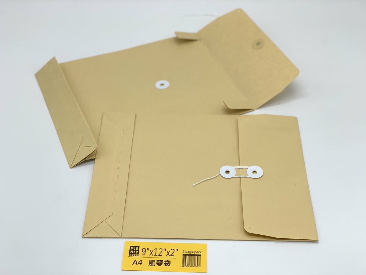 9"X12"+2" 風琴式 牛皮公文袋 （2個）, 繞繩雞眼封口